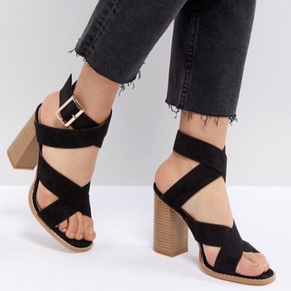 ASOS Strappy Black Stack Heeled Sandals
